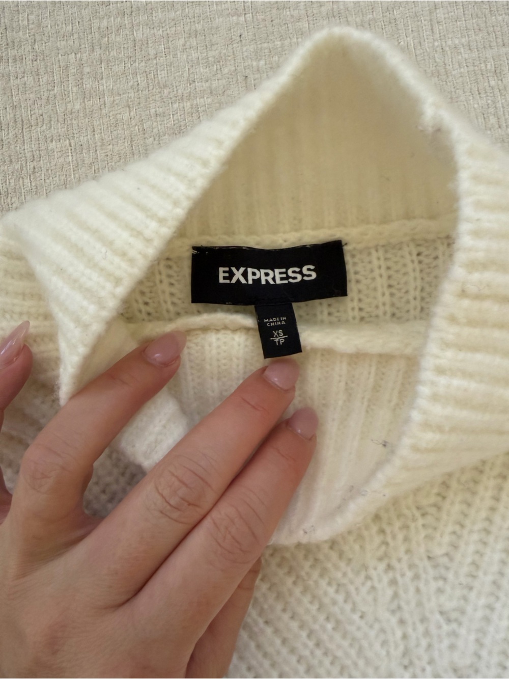 Express Cream Ribbed Mock-Neck Sweater - Picture 4 of 5